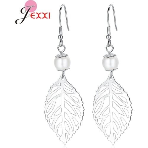 Vintage Fashion 925 Sterling Silver Leaf Drop Earring for Women Female Trendy Personal Pearl Gift Jewelry Oorbellen