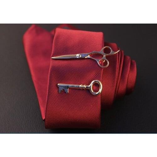 Tie Clip Scissors Key Shape Gold Silver Color Tie Clip Pins Copper Made Mens Jewelry Accessory 2 Style Wholesale 30pcs/lot