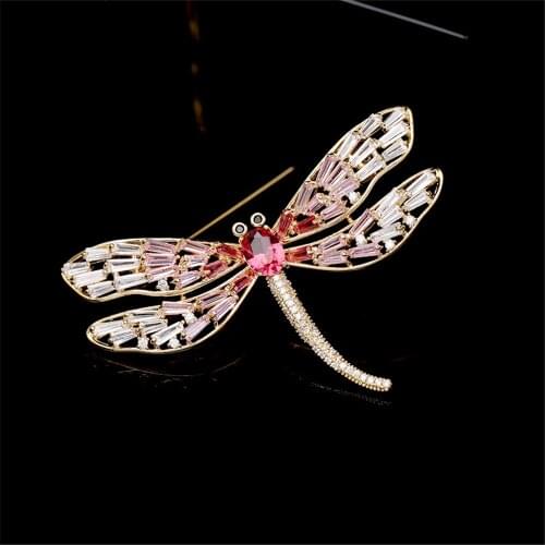 New Luxury Insect Three Zircon Color Women Brooch Crystal Dragonfly Brooch Pin Clothes Bag Scarf Dress Accessories