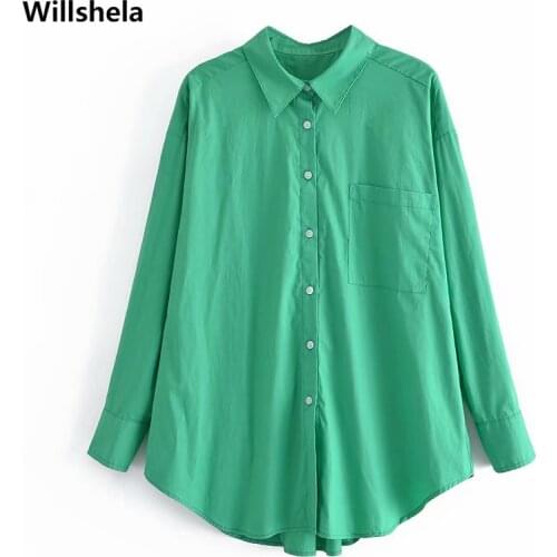 2021 Women Fashion With Pocket Single Breasted Solid Shirt Long Sleeves Lapel Neck Vintage Female Blouse Chic Tops haut femme