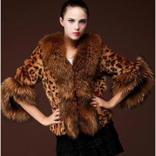 Winter Imitation Fox Fur Coat Short Female Slim Nine-sleeve Leopard Print Faux Fur Coat Warm Ladies Fashion Bomber Jacket