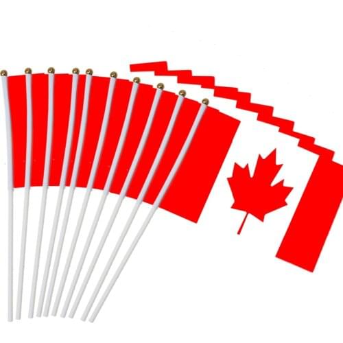 14x21cm 10pcs Canada Hand Waving Flag 14*21cm Canadian Small National Flags with Plastic Flagpoles NC011
