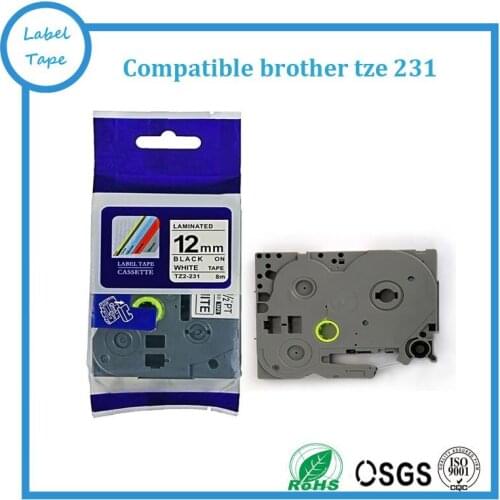 12mm Black on White P touch 12mm tze-231 Label Tape Cartridge tz231 tze-231 for PT-18Rz, PT-2030, PT-E300, PT-2100