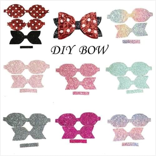 20Sets Chunk Leather DIY Bow Glitter dot bow for hair accessories