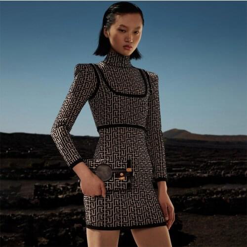 2021 boate celebridade com estampa dourada de gola redonda estampa justa adequada para meninas sensuais em coquetéis