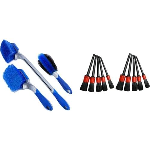 3PCS Car Wheel/Tire Brush Car Wash Brush with Handle & 2 Set Car Detail Brush Wash Auto Detailing Cleaning Kit