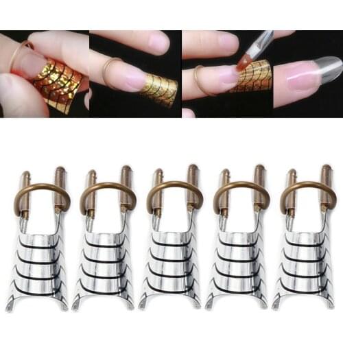5Pcs Reusable Aluminum Nail Extensions Guide Forms Finger Rest Tool For UV Gel Acrylic Nail French Tips Adjustable Random Color