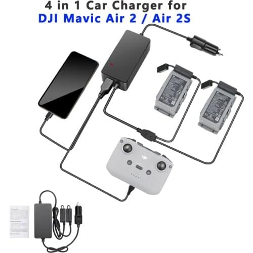 DJI Mavic Air 2 Charging Accessories 4 in 1 Battery Car Charger for DJI Mavic Air 2 / Air 2S Drone and Remote Controller