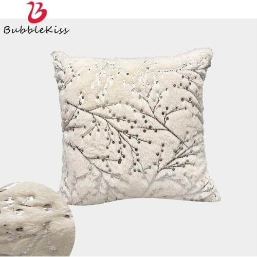 Bubble Kiss Nordic Style White Plush Pillowcase Plant Pattern Bedroom Sofa Cushion Cover 45x45 CM Office Chair Decor Pillow Case