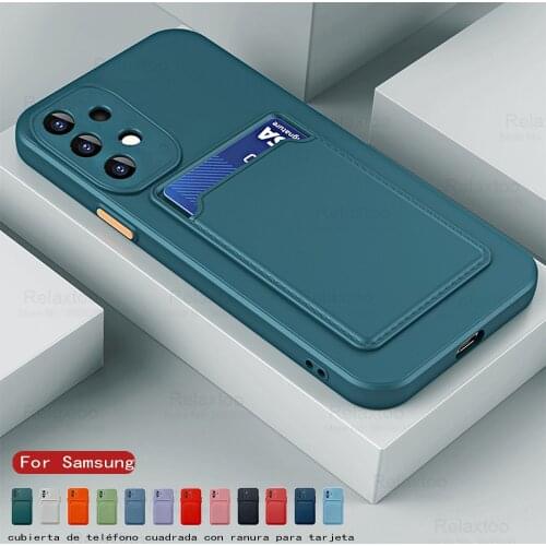 Card Slot Holder Square Soft Silicone Shockproof Coque For Samsung a52 a72 a32 a02 a12 a22 a51 a71 a31 a21s a50 a30 a20 s Case