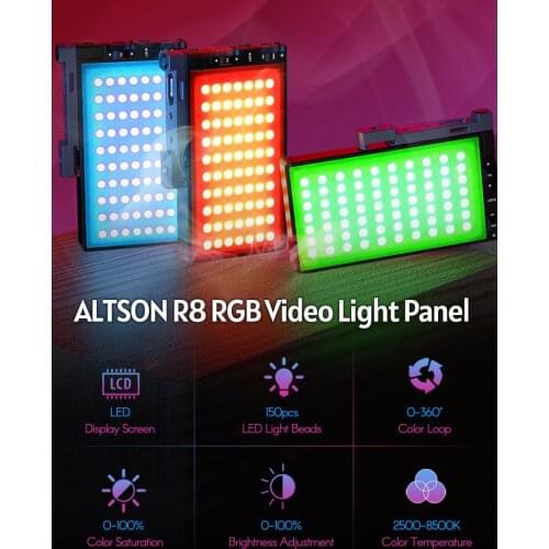 RGB Video Light Panel lamp Full Color LED Camera Light 12 Multiple Light Scene Effects with Rotating Arm Cold Shoe