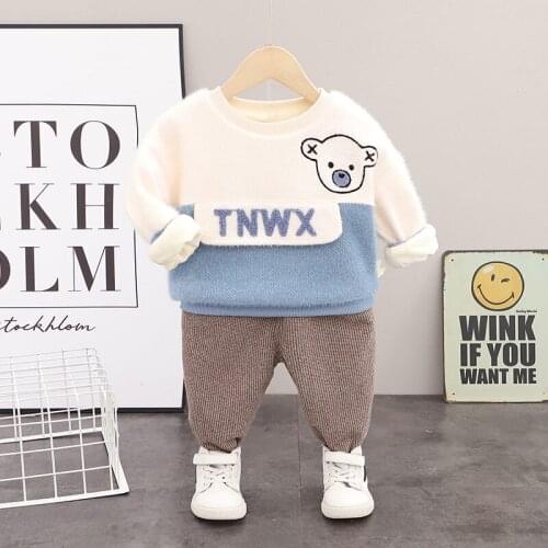 Autumn Winter Children Clothes Baby Girls Cotton Add Velvet T-shirt Pants 2Pcs/Sets Infant Cute Kids Toddler Clothing Tracksuits