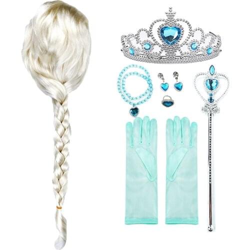 Girls Elsa Crown Gloves Magic Wand Braid Children Christmas Halloween Party Princess Accessories Kids Snow Queen Anna Braid Wing