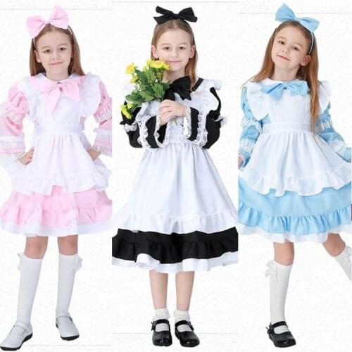 Children Alice in Wonderland Costume Deluxe Girls Fairytale Book Week Maid Wench Fantasia Fancy Dress