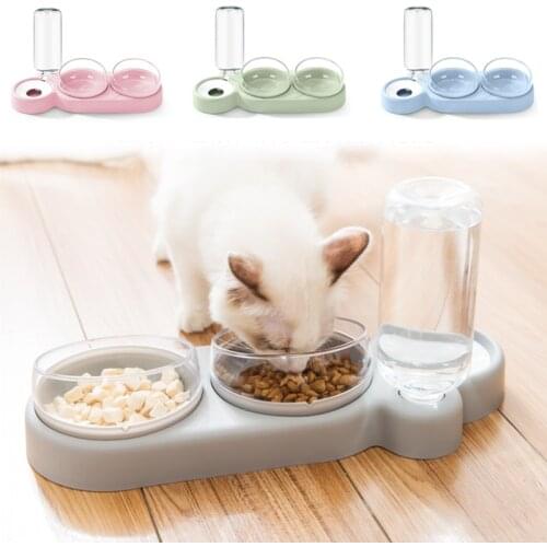 Double Bowls Pet Food Feeder 500ML Water Dispenser Bottle Accessories Supplies for Small Dogs Cats Chiens Puppy Rabbit Waterer