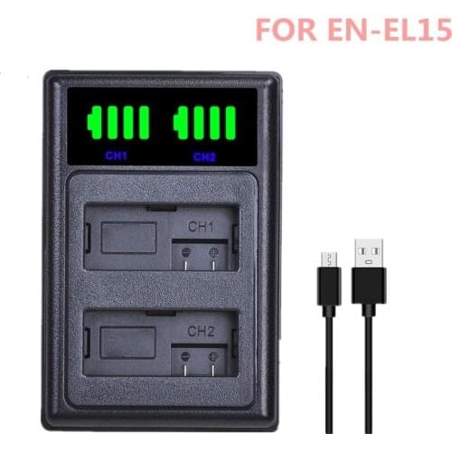 EN-EL15 ENEL15 EL15 Battery Charger LCD USB Dual Charger for Nikon D500,D600,D610,D750,D7000,D7100,D7200,D800,D800E,D810