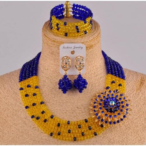 Flash royal blue and yellow costume african necklace jewelry set 5SZ-03