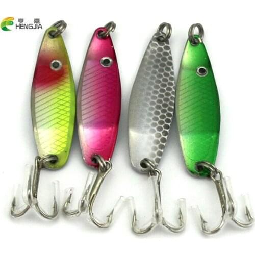 HENGJIA 4pcs Fishing Lures Wobblers Hand Spinner Spoon Artificial Fishing Baits With Hooks Eyes Pesca Isca 4 Colors