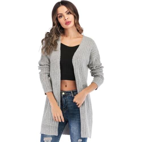 AECU Long Cardigan Femme V Collar Knitted Cardigan Coat Waistcoat Women Long Sleeve Ladies Sweater Long Cardigan Fmale