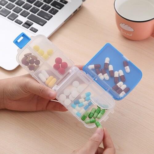 8 Grid Pill Box Travel Storage Container Foldable Removable Independent Lattice 3 Layers Pill Splitters Medicine Holder Pill Box