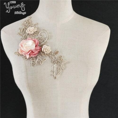 Beautiful 3D Floral Lace Collar Golden Embroidery Lace Fabric Neckline Applique Sewing Craft Suppiles clothes accessories YL1138