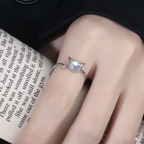 Luckydays Exquisite Silver Moonstone Rings Punk Style Adjustable Ring For Women Girl Birthday Party Gifts Fashion Jewelry