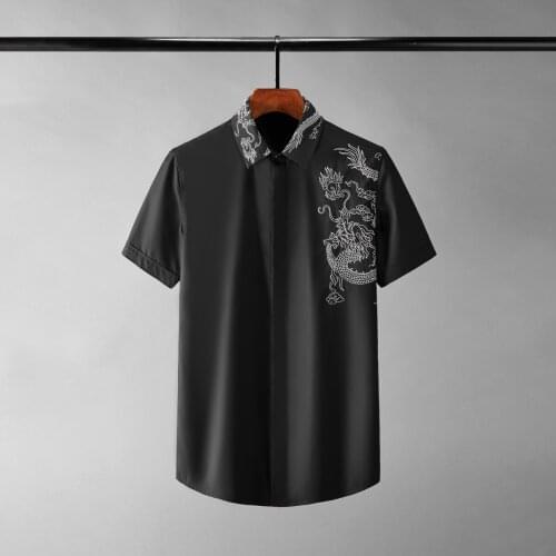 Minglu Summer Cotton Male Shirts Luxury Chinese Dragon Embroidery Short Sleeve Mens Dress Shirts Slim Fit Party Man Shirts 4XL