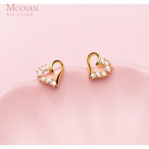 Modian Luxury Wedding Engagement Stud Earring for Women Sterling Silver 925 Radiant Zircon Heart Noble Ear Pin Fine Jewelry Gift