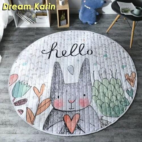 Cartoon Kids Room Carpet Round 150*150cm Fox Baby Play Mat Patchwork Picnic Blanket Non-slip Tapetes Portable Rugs for Bedroom