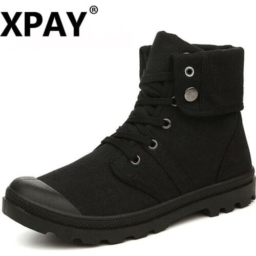 XPAY Autumn Winter Men Canvas Boots Army Combat Style Fashion High-top Military Ankle Boots Mens Shoes Comfortable Sneakers