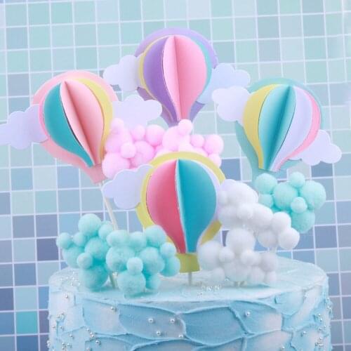 3pcs Hot Creative Solid Color Cloud Balloon Cake Topper Kids Birthday Party Cake Flags Ball Cupcake Baby Shower Girl Cake Decor