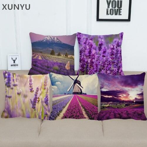 XUNYU European Style Lavender Patterns Cushion Cover Linen Pillow Case Home Sofa Decorative Square Pillow Cover 45x45cm BZ158