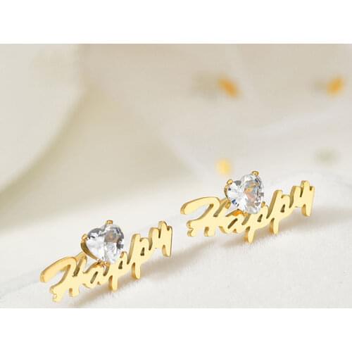 Stainless Steel Personalized Letter Earrings With Heart Stone Custom Name Stud For Women Girls Trendy New Jewelry Birthday Gifts