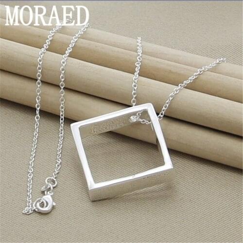 New Silver 925 Necklace Hollow Square Pendant Necklace For Women Men Fashion Jewelry Necklace