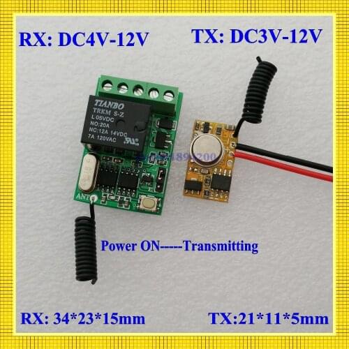 PLC RF Remote Transmitter Input Power Transmitting 3V-12V 3.3V 3.7V 4.5V 5V 6V 7.4V 9V 12V 10A Mini Relay Receiver Remote Switch