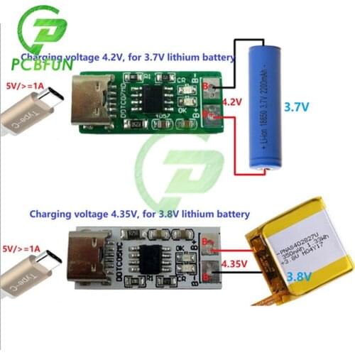 1S Type-C To 4.2V 4.35V Step-down Buck LiPo Polymer Li-Ion Charger for 3.7V 3.8V 18650 Lithium Battery