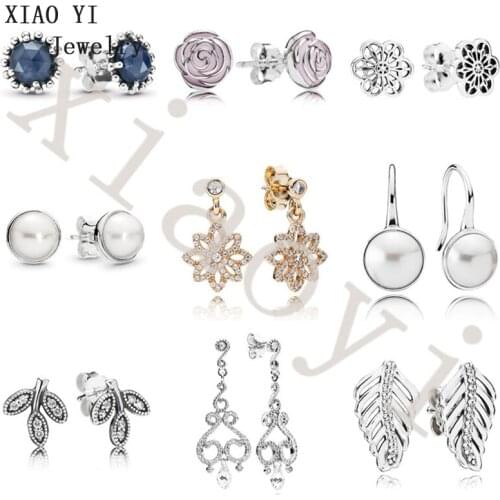 XIAOYI s925 2020 popular Lace Botanique Garden Leaves Feathers Daisy Lace Pearl Chandelier Droplets Womens Charm Earrings