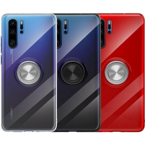 Clear Case for Huawei P40 Mate 40 30 20 P20 P30 Pro Lite Nove 4 Slim Soft TPU Metal Ring Back Cover Car Magnetic Kickstand Shell