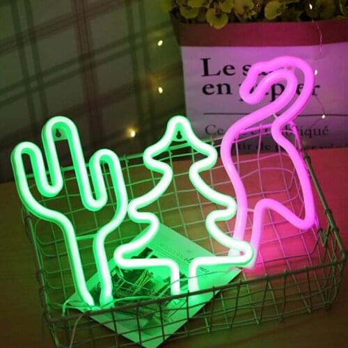 Christmas Led lights Rainbow Flamingo Cactus Neon Lights Lighting Wall Hanging LED Lights For Bedroom Work USB And AA Batteries