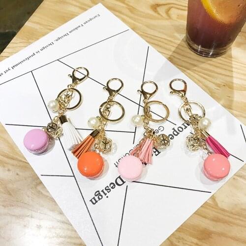 Cute Simulation Macaron Key Chain Creative Tassel Key Ring Pendant for Women Bag Wallet Handbags Wedding Party Jewelry Gifts