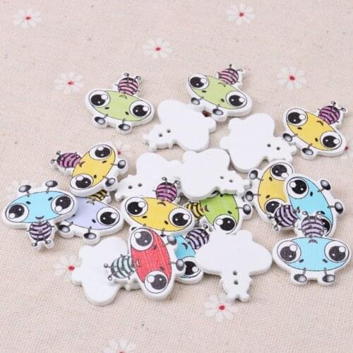 Mix Cartoon Ant Wooden Buttons Round Botones Handmade Accessories Decoration Sewing Scrapbooking Crafts DIY 25mm 20pcs MZ152-FD