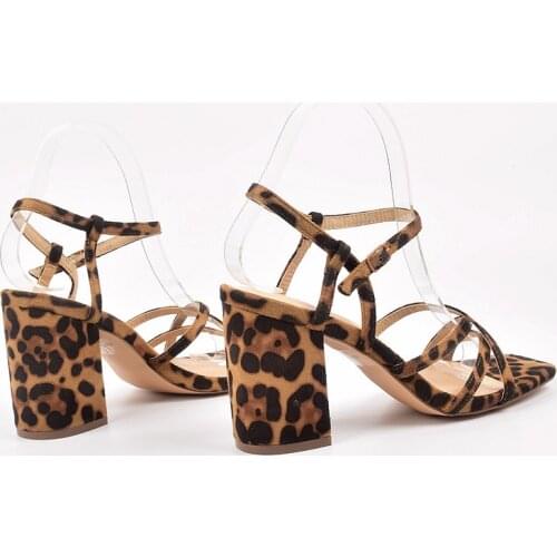 All Melody Sandls Luxury Sexy Square High Heel Leopard Print Open Toe Flock One-line Buckle Party Leisure Botas Mujer Shoes