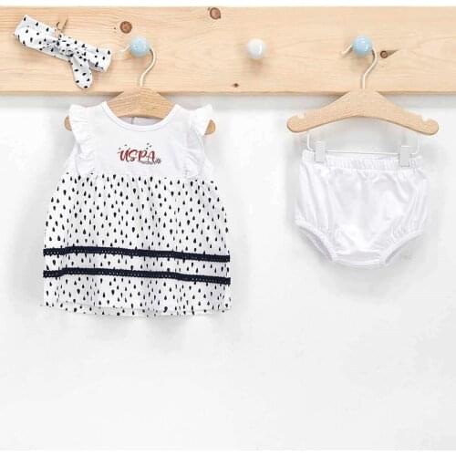 U.S. Polo Assn Lisanslı Mottled Beyaz Kız Bebek 3'Lü Elbise Takım