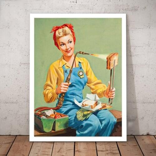 Vintage Girls Retro Food Grilled Cheese Sandwich Italy Restaurant Print Poster Wall Art Canvas Painting Foodie Kitchen Art Decor