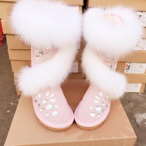 Winter Luxury Warm Anti-skiing Snow Boots Fairy Handmade Bling Gem Rhinestone Fur Casual Flats Shoes Woman Botas Mujer Invierno