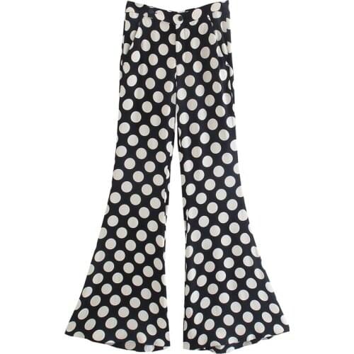 MESTTRAF Women 2021 Fashion Pockets Polka Dot Pattern Flared Pants Vintage High Waist Buckle Zipper Trousers Streetwear