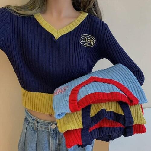 Autumn Winter Women Sweater V-neck Knitted pullovers Long sleeve High quality jerseys mujer Short female tops 2020 HOT