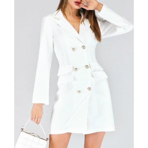 2021 Elegant Office Blazer Dress Womens Collar Long Sleeve Double Breasted Sexy Mini Dresses Solid Color Lady Business Dresses