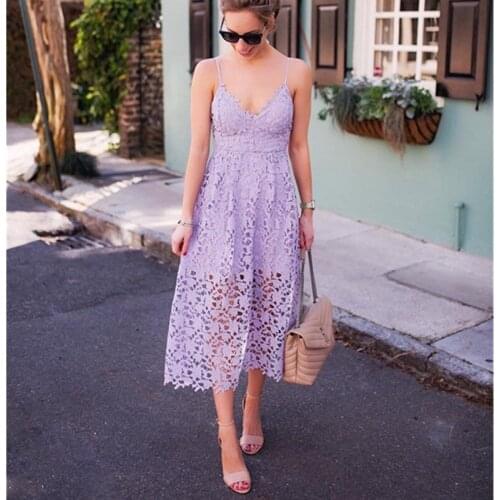 SINFEEL Sexy Hollow Out Lace Party Dress Women Spaghetti Strap Deep V Neck Backless Elegant Dress Fashion Sleeveless Long Dress