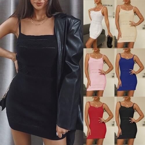 Womens Sexy Dress Slim Fit Hip Warp Sexy Sling Temperament Basic Spaghetti Strap Bodycon Solid Club wear Party Dress y2k платье